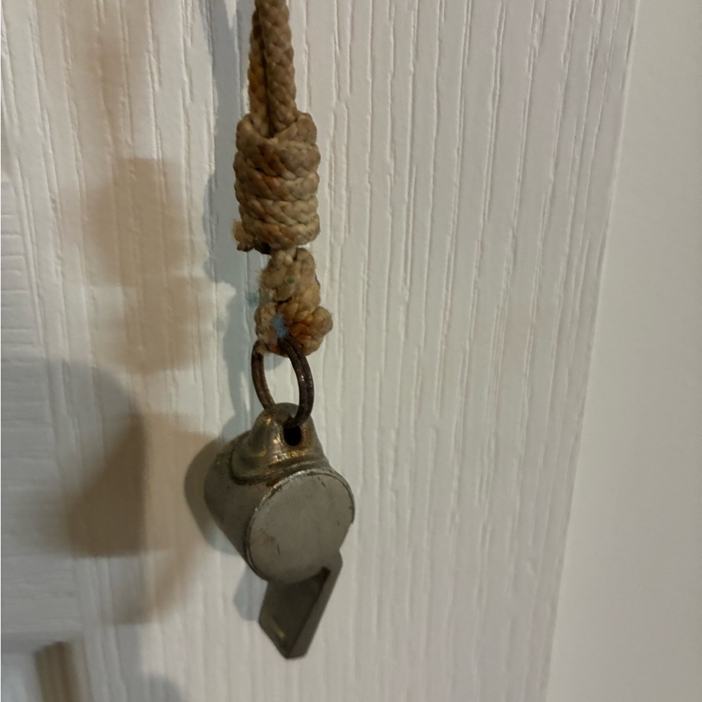 ACME Metallic Whistle Pendant on Tan Cord vintage